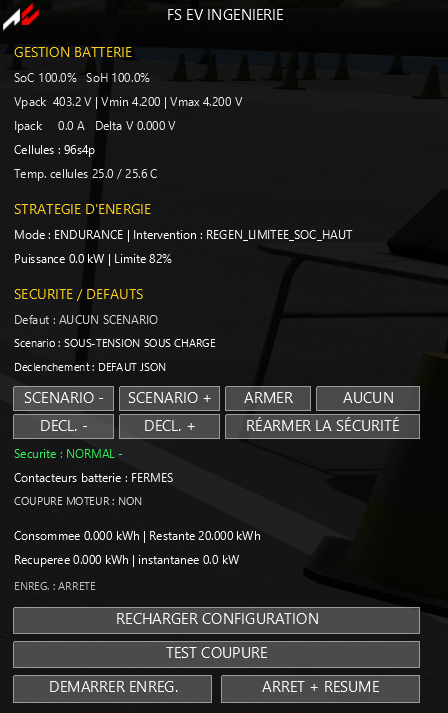 BANC DE VALIDATION BMS/AMS VIRTUEL – FORMULA STUDENT 8 FS EV INGENIERE
